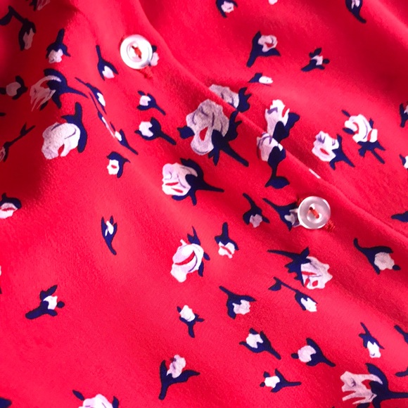 Red Silk Floral Shirt Dress - Picture 2 of 5